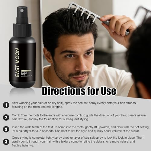 Sea Salt Spray & Textur Kamm, Meersalz Spray für Haare, Locken Kamm, Volumizing Wide-Tooth Hair Styling Comb, Perfekte Textur und Volumen für Männer mit Dünnem oder Feinem Haar