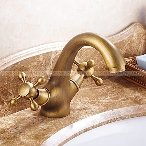 Robinet de lavabo en laiton antique et blanc à double poignée pour salle de bains rétro
