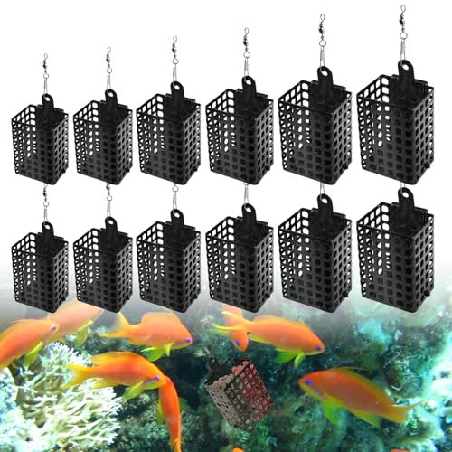 Futterkorb Angeln, 12 Stück Futterkorb Feeder, Bleifrei Metal Feeder Zubehör, Angeln Metallkäfig Futterkorb mit Gewichte und Wirbel, Verschiedene Größe Set 10g 20g 30g 40g 50g 70g