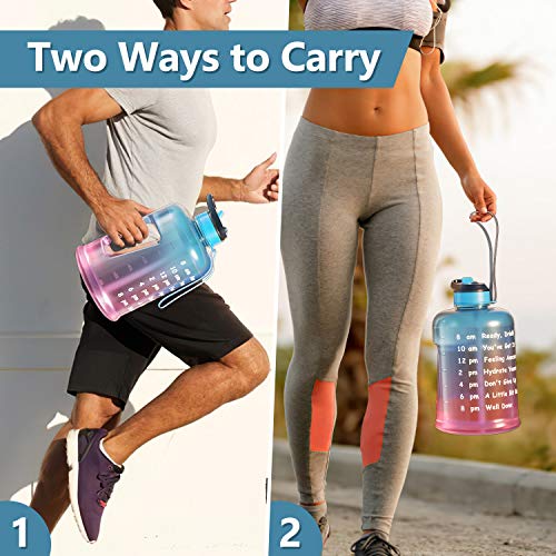 AOMAIS Motivational Gallon Water Bottle With Time Marker, Straw, Big Water Jug, Wide Mouth Leak proof lid with Spout, BPA free Reusable Plastic Bottles for Running Sports Fitness Outdoor - Thumbnail 3
