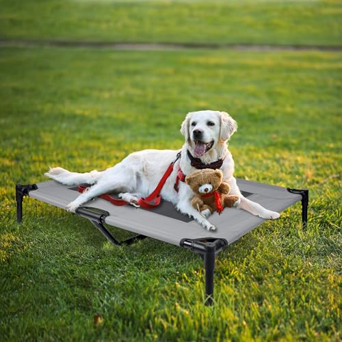 LILIIN Erhöhtes Hundebett Hundebett Haustierbett mit Dach, Hundeliege Outdoor mit Wasserdicht Dach & rutschfeste Fußpolster, für Außen und Innen, 92x76x92cm, L