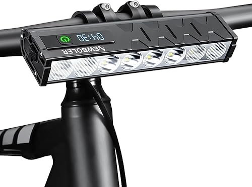 Luces de bicicleta para conducción nocturna, luz delantera de bicicleta de 10000 lúmenes con pantalla digital, luz recargable por USB, IPX5