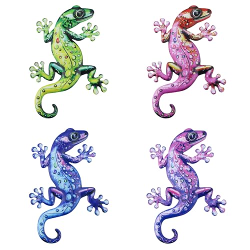 Décoration murale en métal pour clôture : habillez vos murs vides avec 4 lézards colorés