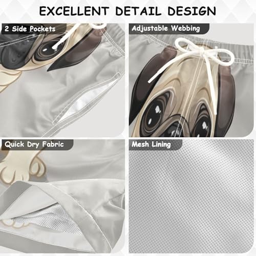 Pigsaly Boys' Swim Board Shorts Cartoon Pug Dog Brown Puppy Animal Boy's Swim Trunks Kids Swimwear M3