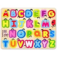 QUOKKA Montessori Alphabet Puzzle for Toddlers - Educational Wooden Toys for Kids Ages 3-5, Learning Letters and ABC Recognition, Preschool Activity Board for Fine Motor Skills and Learning Activities