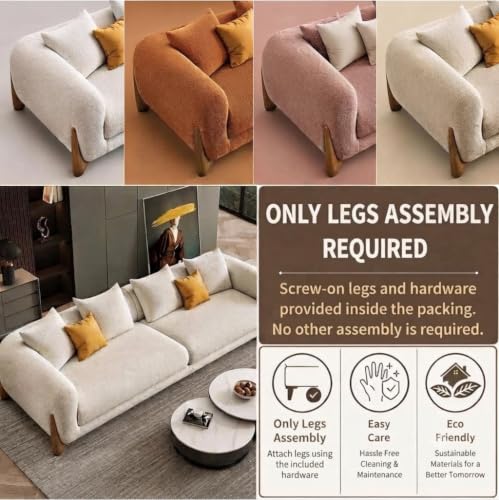 Image of 5 Seater Boucle Fabric Sofa for Living Room, Modern Luxury Upholstered Couch, Soft & Comfortable Designer Sofa, Stylish Large Seating Furniture for Home, Apartment & Office