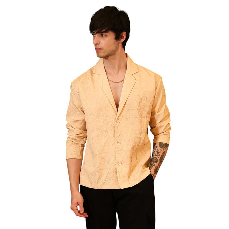 Image of CAHOOT Men's Oversized Shirt Casual Wear | Lapel Collar | Long Sleeve | Button Closure | Oversized Shirt Crafted with Comfort Fit for Everyday Wear