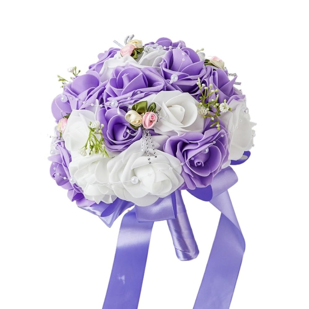 Huffa Purple Bride Holding Flowers Wedding Photography Props - Fake Certificate Simulation Flower Bundle(Purple)