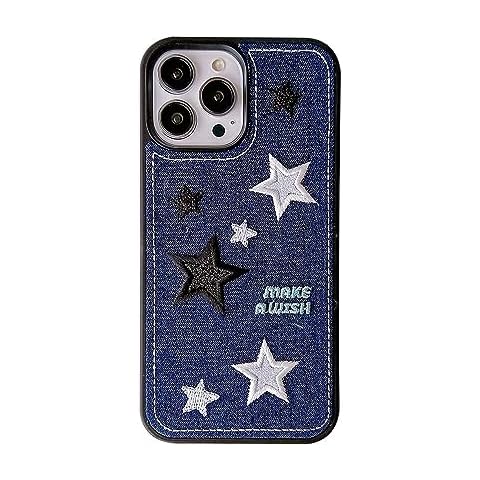 HYHMXB Phone Case Compatible with iPhone 13, Character Inwrought Stars Pattern Creative Soft Denim Shockproof Bumper All-Round Strong Protective Phone Case for Girls Women Cover
