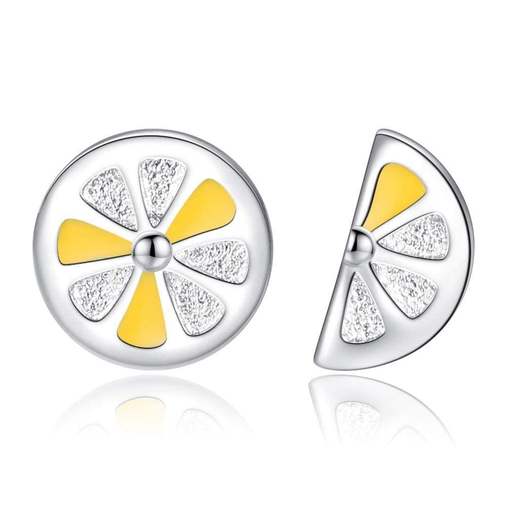 Pendientes plata ley 925 mujer joyería botón asimétrico limón niñas 7