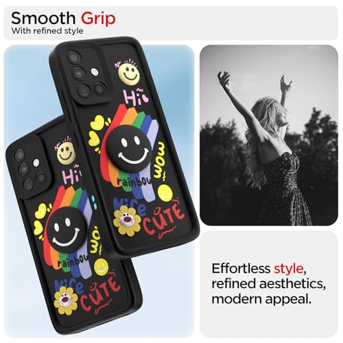 Image of Pikkme Back Cover for Samsung Galaxy A51 | Soft Silicone| Cute Rainbow Smile & 3D Cartoon Flower Design | Shockproof Raised Camera Protection Bumper Case (Black)