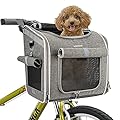 BABEYER Dog Bike Basket, Expandable Soft-Sided Bicycle Pet Carrier Backpack with 4 Open Doors, 4 Mesh Windows for Medium Dog Cat Puppies-Grey