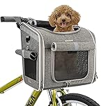 BABEYER Dog Bike Basket, Expandable Soft-Sided Bicycle Pet Carrier Backpack with 4 Open Doors, 4 Mesh Windows for Small Dog Cat Puppies-Grey