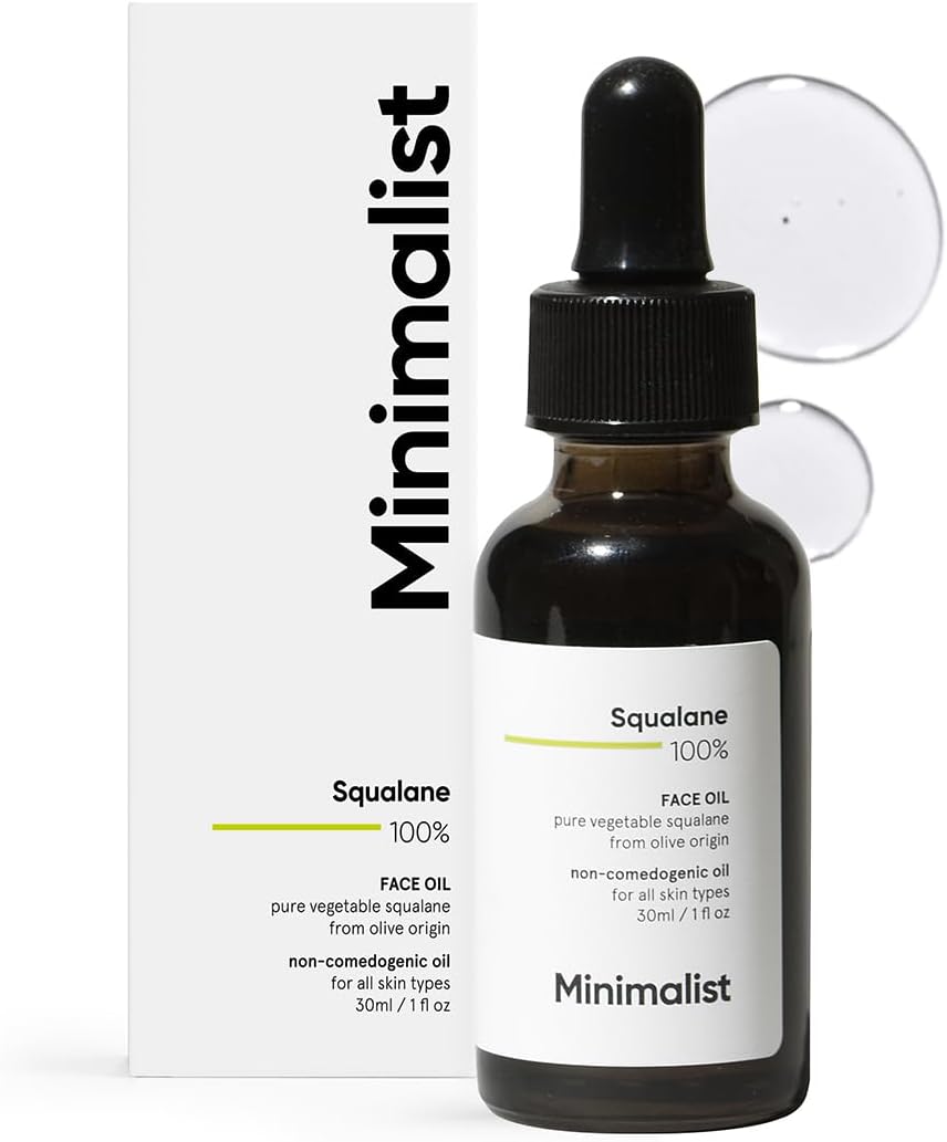 Minimalist Squalane 100% (Plant Derived) Face Oil for Moisturization | Improves Skin Hydration & Reduces Fine Lines | Restores Suppleness, Firmness & Elasticity of Skin | 1 Fl Oz / 30 ml