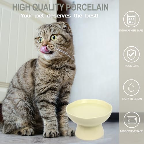 Image of 6.1 inch Wide 1.57 inch Deep Elevated Cat Bowls, Ceramic Water Bowls for Flat Faced Cats,Cat Feeder,Stress Free,Protect Cat's Spine,Cream