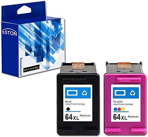 ESTON Remanufactured Replacements for HP 64XL Black & Tri-Color Ink Cartridges, 2 Cartridges