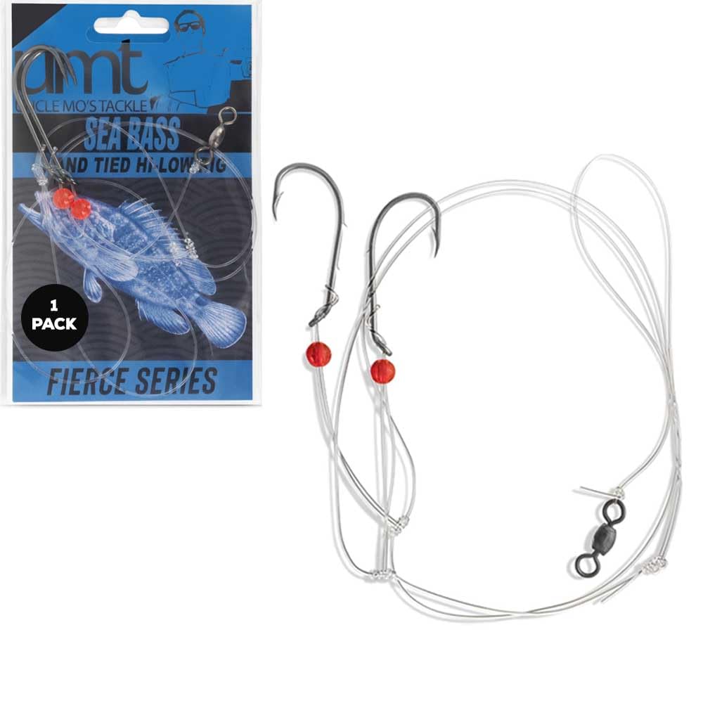 UMT Sea Bass Hi/Lo Saltwater Fishing Rigs 1 Pack, 3/0 Bait Hook, 60lb Heavy Duty Mono, 80lb Swivel & Sinker Loop, Hand Tied for Fluke Porgy Snapper Croaker Sea Trout