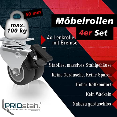 Strandkorbrollen Priostahl Möbelrolle 50mm Set mit Lenkrollen und Bremse