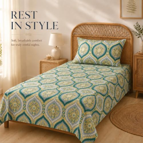 Image of BSB HOME 240 TC Premium Single Bed Bedsheet, Soft Floral Printed Bed Sheet, Elegant Cotton-Look Bedding with Stylish Floral Pattern Bedsheet for Bedroom, 60 x 90 Inches (152 x 229 cm) - Sage Green