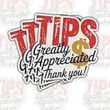 3 Pcs Tips Greatly Apprieciated Thank You Sticker, Tip Jars Sticker, Tips Thank You Waitress Waitress Bumper Sticker for Restaurants Business Store Bar Pub Coffee Car Laptop
