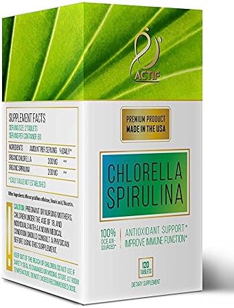 Miniatura 3 de ACTIF Clorella y espirulina orgánica 100% limpiada en el océano, sin OMG, el mejor suplemento de dieta vegana y desintoxicante, fabricado en Estados