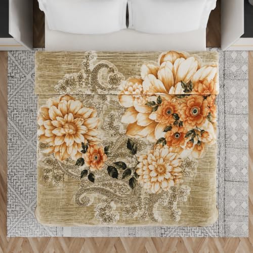 Image of Signature Special Limited Edition Super Soft Double Layered Blanket - 1100 GSM Winter Luxury - Reversible, Ultra Warm & Plush - King & Single Bed (Amber Paisley Garden, Double)