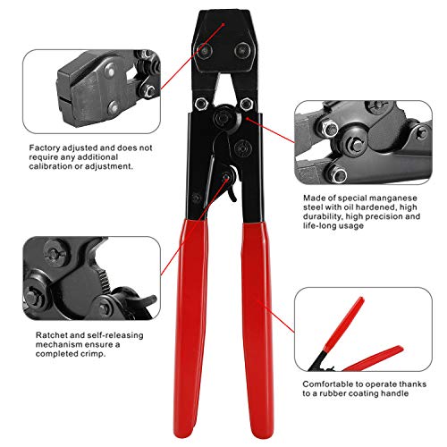 Pex Crimping Clamp Cinch Tool And Pipe Hose Cutter For Stainless Steel Clamps From 3/8"To 1" With 1/2-Inch 20Pcs And 3/4-Inch 10Pcs Pex Clamps, All In One Pipe Fitting Tool Kit #TOP2