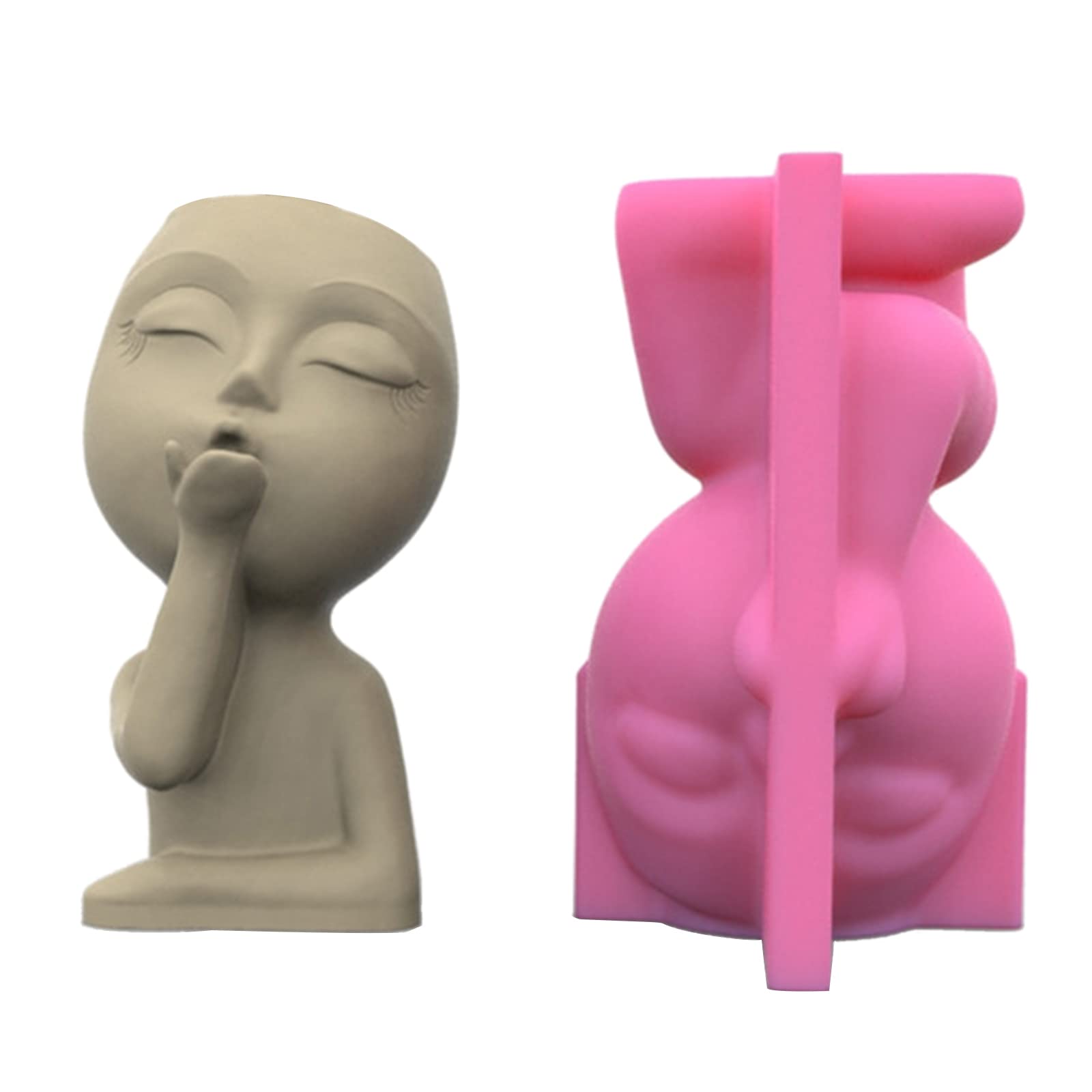Human Face for Doll Face Silicone Mold Succulent Flowerpot Clay Cement Plaster Molds Home Garden Flower Pots Mou Silicone, Approx.4x7x10cm/1.57x2.75x3.93in, Pink