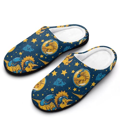 Triceratopss Dinos in Space Dinosaur Mens Slippers Casual Slip On Warm House Shoes with Rubber Sole Indoor Outdoor 9-10?42-43?