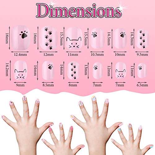 168 Pieces Children Nails Kids Girls Fake Nail Press On False Nails Artificial Full Cover Pre-Glue Nail Cute Short Acrylic False Fingernail For Little Girl Christmas Nail Design (Light Pink Theme) #TOP5