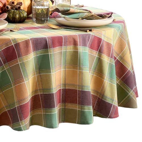 Threadmade Autumn Acres Plaid Tablecloth, Multicolor - 60" W x 84" L Oval