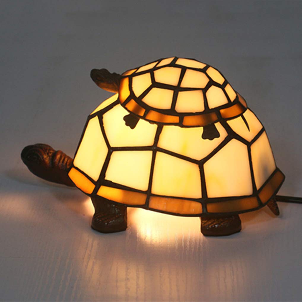 LANMOU Europäische Schildkröte Tischlampe Tiffany Lampe Schlafzimmer Dekoration Ornamente Kleine Schreibtischlampe Energiesparende Nachtlicht Kinderleuchte E14,Gelb