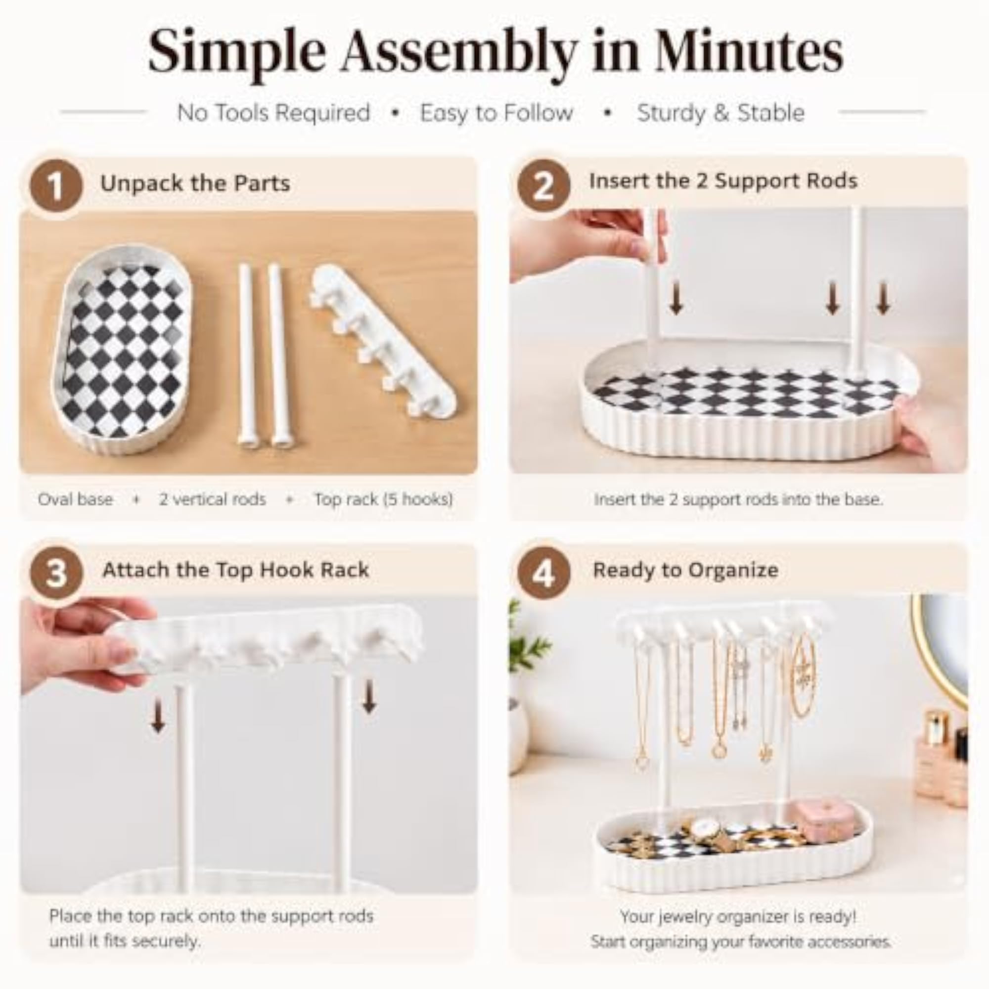 Jewellery Organizer with Hanging Hooks & Storage Tray