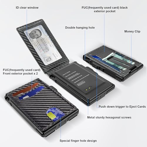 Image of umoven Airtag Wallet for Men, with Airtag Works for Apple Find My App(iOS Only), with Money Clip Slim Leather Slots Credit Card Holder RFID Blocking Bifold Minimalist Wallet, Carbon Fiber