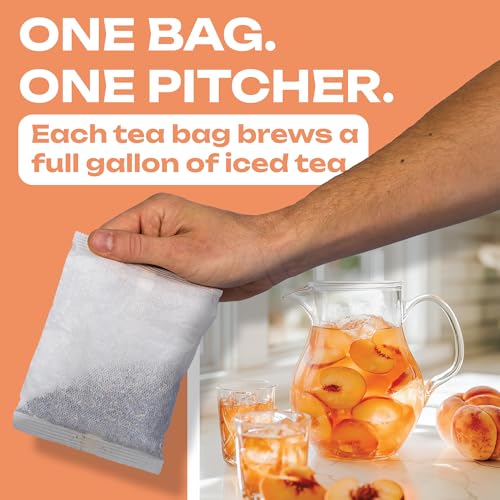 Image of Peach Iced Tea Bags Gallon | 10 Count Large Iced Tea Bags | Makes 10 Gallons | Juicy Crisp Peach Flavor | | Easy Brew Pitcher