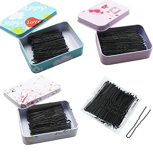 450 Pieces U Shaped Hair Bobby Pins With Storage Box for Kids, Girls and Women, 1.97 inch, 2.4 Inches and 2.76 inches (3 Sizes, Black)