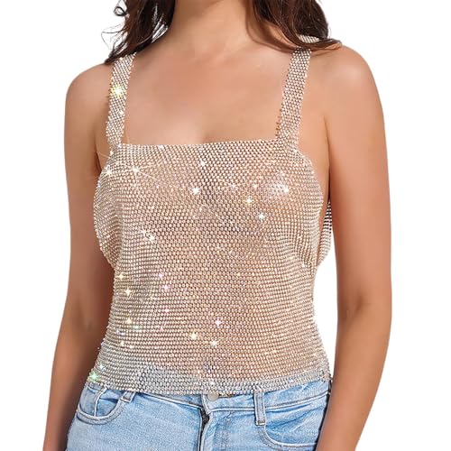 Débardeur femme sexy strass crop top sans manches tendance chic