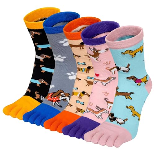 Image of CaiDieNu Women's Animal Toe Socks - Cotton Five Finger Colorful Funny Casual Crew Socks for Ladies