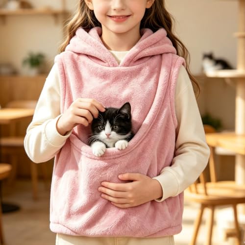 Girls Fleece Pet Pouch Hoodies Sleeveless Cat Dog Carrier Hooded Vest - image 4