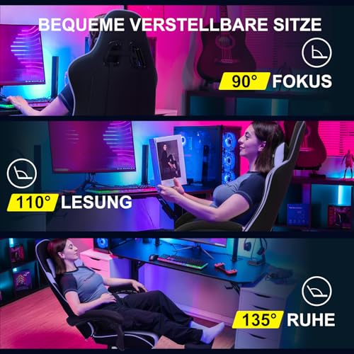 Image of GTPLAYER Fabric Gaming Chair, Office Chair, Massage Gaming Chair, Ergonomic Gamer Chair with Footrest, Headrest, Massage Lumbar Cushion, Padded Gaming Chair, Swivel Chair, Purple