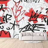 Wallpaper Peel and Stick Graffiti Seamless Black red Color Isolated White Abstract Graffiti Self Adhesive Mural Removable Wall Sticker Large 3D Wallpaper Home Decor for Bedroom Living Room