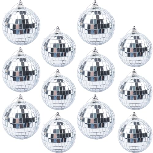 HO2NLE 12 PCS Boule Disco Miroir 5cm/6cm Disco Décoration à Suspendre Mini Disco Ball à Facette, Noël, Fête de Gâteau Arbre de Noël Ornement