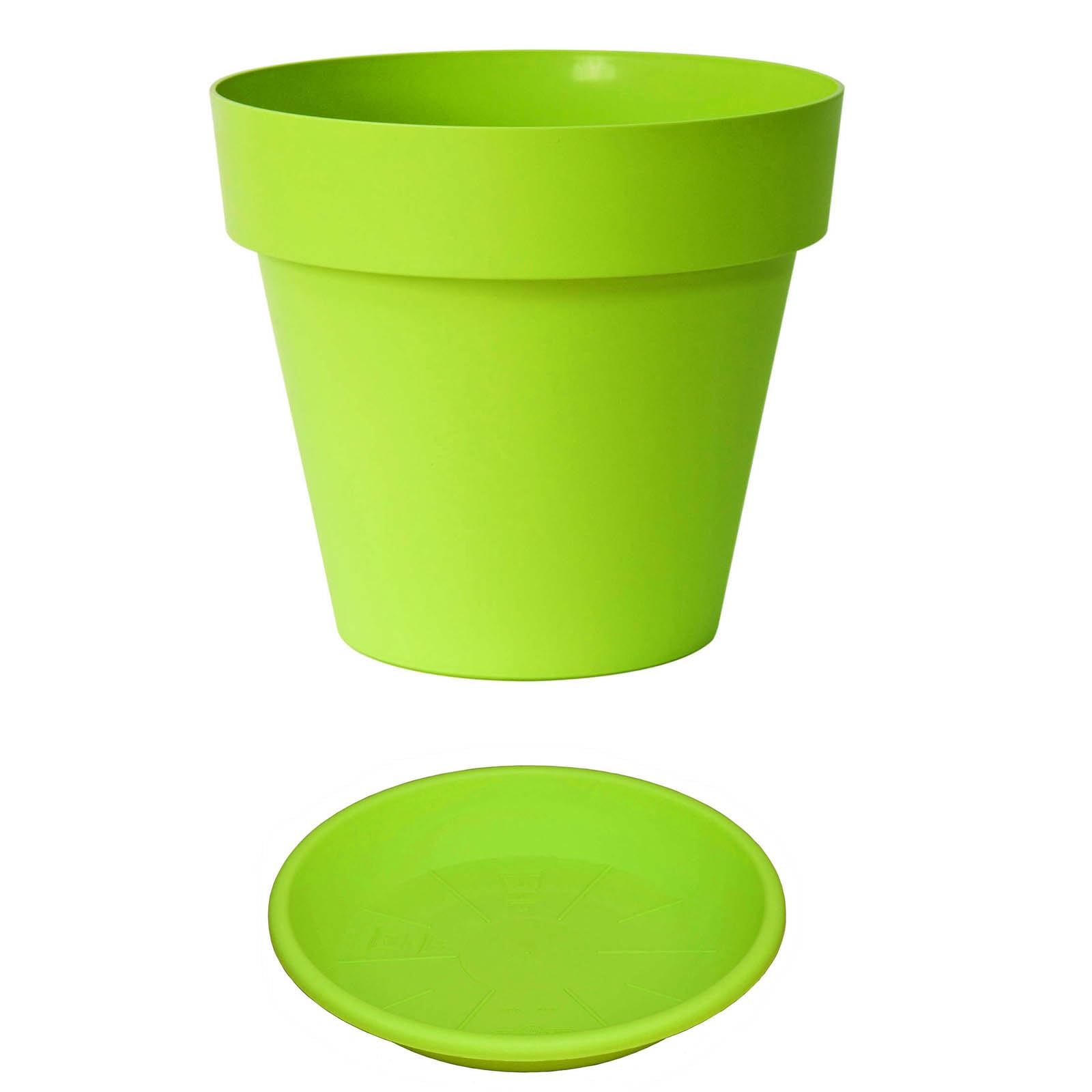 Euro3plast MITU Blumentopf mit Untersetzer in rund aus Kunststoff in der Farbe Grün für den Innen- und Außenbereich, 7 Größen zur Wahl (60 cm)
