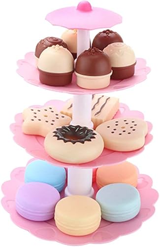 Miniatura 4 de Juego de juguetes de simulación de alimentos, dulces dulces de 3 niveles, galletas coloridas y postres torre para niños