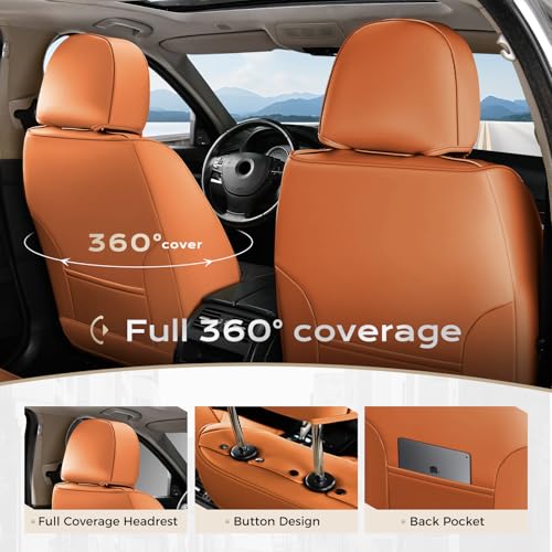 Image of Coverado Car Seat Covers Full Set, Seat Covers for Cars, Black Car Seat Covers Front Seats and Back Car Seat Protector Waterproof, Leather Car Seat Cushion Universal Fit for Most Cars Brown