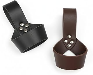 2 Pack PU Leather Sword Belt Holder Set, Adjustable Medieval & Renaissance Sword Frog for Waist Belt, Faux Leather Scabbard Belt Holder for Cosplay & Costume Brown, Black