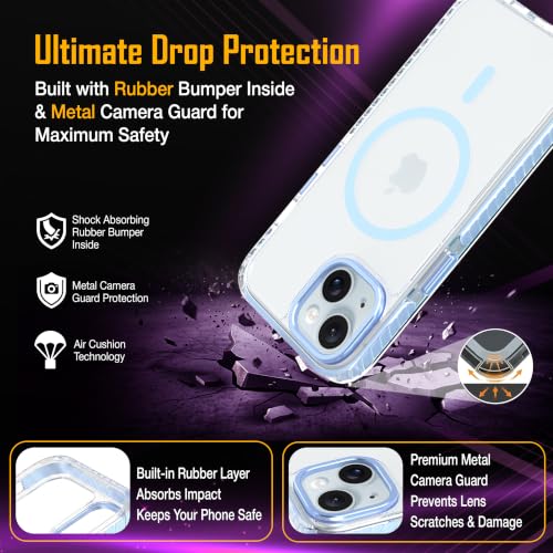 Image of Zapcase Crystal Clear Back case for iPhone 15 | PC Back | TPU Bumper with Inner Rubber Grip | Metal Camera Guard Bezel | Metal Buttons | Scratch Resistant Cover | 2 Layer Edge Protection | Light Blue