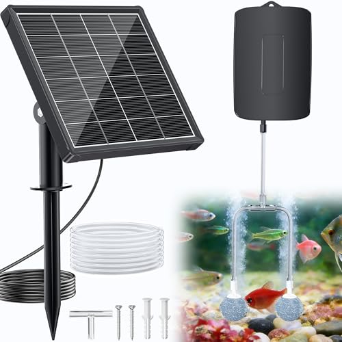 POPOSOAP Solar Pond Aerator with Battery Backup, 3W Solar Air Pump for Pond 24/7 Oxygenation...