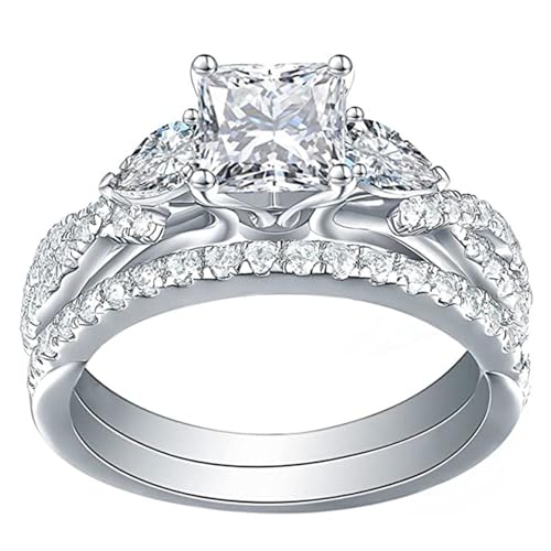 2-Piece Set of 2ct Women's Wedding Ring, Princess Cut Bridal Ring Set, Cubic Zirconia Engagement Ring, Twisted Infinite Paving Set Size(6-10)-10