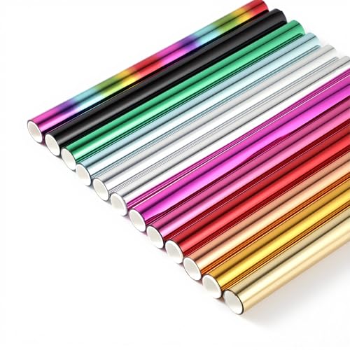 12 Rolle Tonersensible Folie 12 FarbenTransferfolie Papier Metallic Foil Hei&szlig;folienpapierrollen f&uuml;r Scrapbooking, Pr&auml;gen, Kartenbasteln, DIY-Bastelarbeiten (130cm x 15cm)